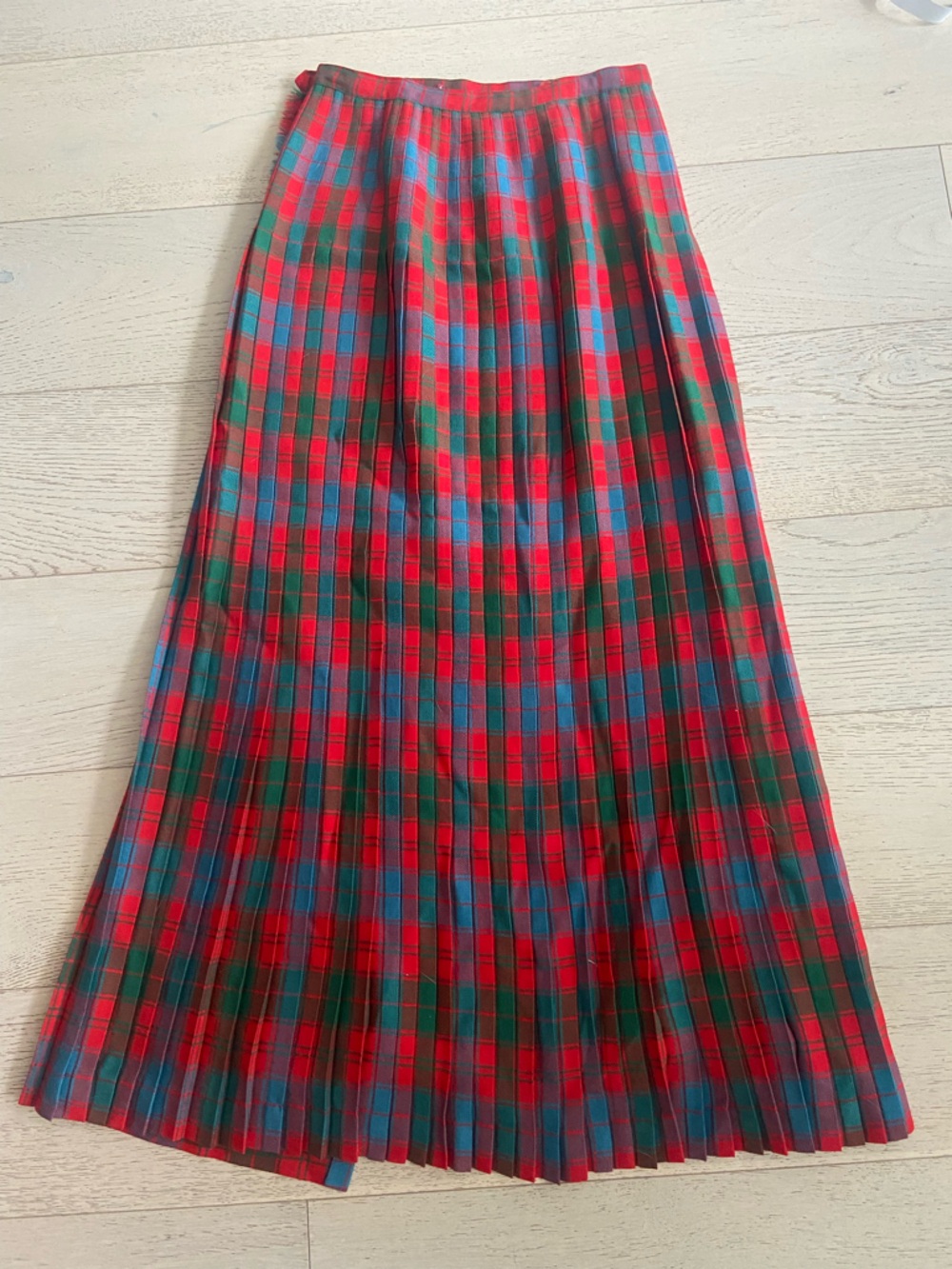 Vintage Wool Tartan Kilt Skirt Maxi Red Green Plaid High Waist 26” Dark Academia - Picture 4 of 9